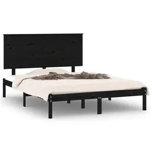 Berkfield Bed Frame Black Solid Wood Pine 140x190 cm