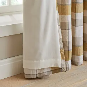 Catherine Lansfield Brushed Cotton Thermal Check 46x72 Inch Lined Eyelet Curtains Two Panels Ochre Yellow