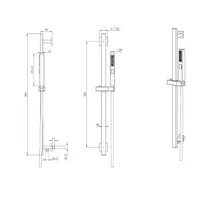 Zoia Gold Double Outlet Thermostatic Valve with Square Controls & Slide Rail Kit, Showerhead & Arm