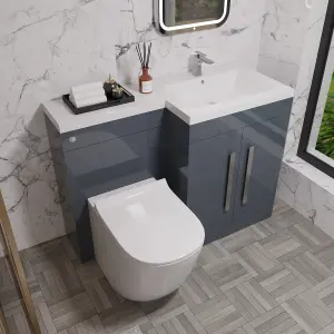 Nes Home 1100mm Right Hand Freestanding Grey Vanity BTW Toilet, WC and Basin