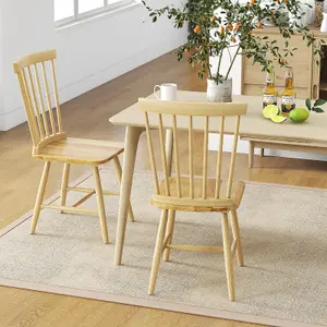 Costway Set of 2 Wood Dining Chairs Windsor Style Armless Chairs Ergonomic Spindle Back