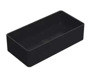 Rectangular Matt Ceramic Countertop Vessel Without Overflow - 465mm - Matt Black