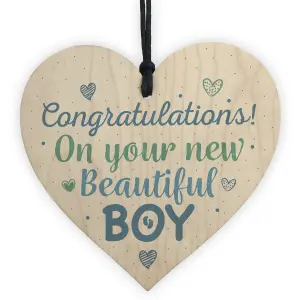 Red Ocean Newborn Baby Boy Gift Present Christening Shower Pregnancy Congratulations Keepsake Wood Heart Plaque