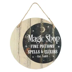 Something Different Magic Shop Round Door Sign Cream/Black (One Size)