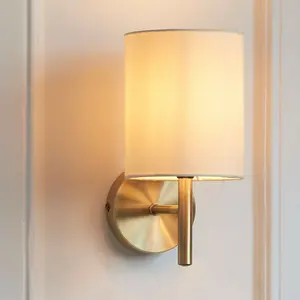 Dimmable LED Wall Light Antique Brass & Cream Shade Modern Lounge Lamp Lighting