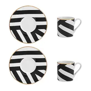 Mikasa Luxe Deco Geometric Stripe Set of 2 100ml Espresso Cups & Saucers