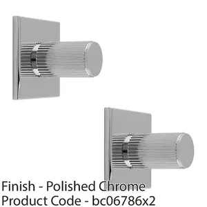 2 PACK - Reeded Cylinder Cabinet Door Knob & Matching Backplate Polished Chrome 40 x 40mm