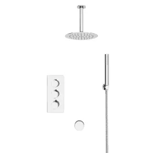 Flora Round 3 Way Concealed Thermostatic Shower Mixer Valve, Shower Head, Arm, Handset, Bath Filler Set Chrome