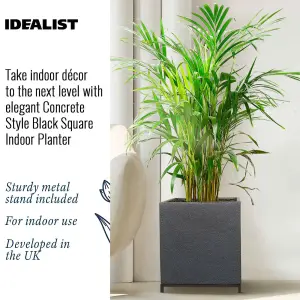 IDEALIST™ 33cm Square Planter, Black Slate Effect Indoor Planter on 5cm Detachable Metal Stand H42 L33 W33 cm, 42.9L