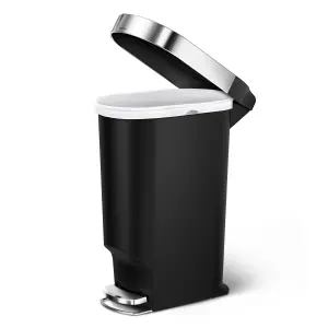 simplehuman 40L Slim Kitchen Pedal Bin with Liner Rim, Silent Soft Close Lid, Black Plastic