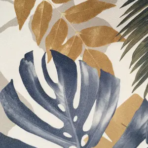 GoodHome Ferula Blue Tropical leaves Textured Wallpaper