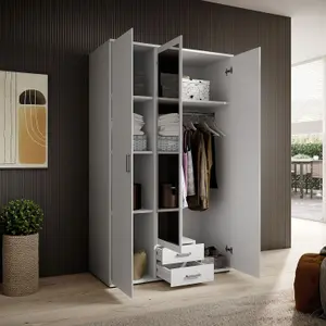 Chic KARL 3-Door Hinged Wardrobe with Mirror W1200mm H1960mm D535mm - White Matt, Ample Storage, Contemporary Design