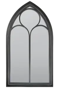 MirrorOutlet The Somerley Black Metal Chapel Arched Decorative Wall or Leaner Mirror 111CM X 61CM