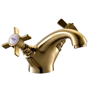 BATHWEST Gold Bathroom Tap Brass Vic Basin Mixer Tap Two-Handle Bathroom Mixer Tap