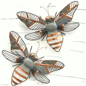 Metal Honey Bee striking grey & copper finish metal wall art home or garden ornament, 31cm