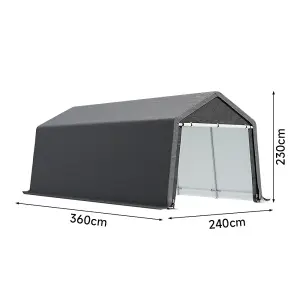 8x12FT Galvanized Tube Storage Shed Dark Grey with Roll-up Door