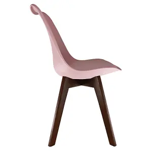 Soho Blush Pink Plastic Dining Chair with Squared Dark Wood Legs