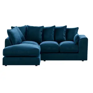 Brooklyn Plush Velvet 3 to 4 Seater L Shaped Corner Sofa Fibre Blue Left Hand Facing