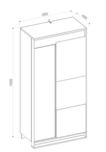 Modern Oak Artisan & Black Hinged Wardrobe (H)1950mm (W)950mm (D)500mm with LED Lighting - Spacious Clothes Storage