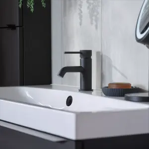 GoodHome Owens Medium Matt Black Round Basin Mono mixer Tap