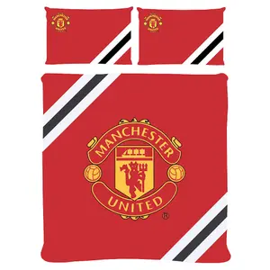 Manchester United FC Core Stripe Duvet Cover Set Red/Black (Double)