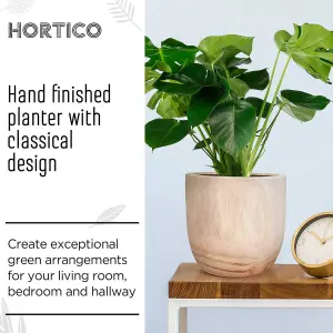 HORTICO™ Indoor Plant Pot, (Dia) 26cm RADIAL Round Wooden Planter for House Plants with Waterproof Liner D26 H24 cm, 8.4L