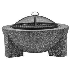 75cm Dark Grey Round Fire Pit - Versatile BBQ Grill and Garden Heater for Parties