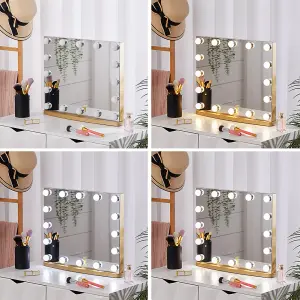 Hollywood Gold Makeup Vanity Mirror with 16 LED Bulbs Dimmable 50cm W x 42cm H