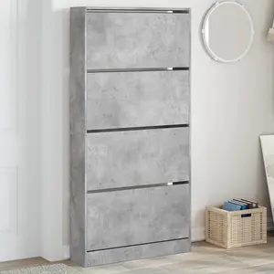 Berkfield Shoe Cabinet with 4 Flip-Drawers Concrete Grey 80x21x163.5 cm