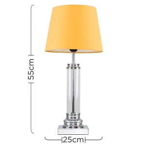 ValueLights Knowles Modern Clear Glass Column Design Touch Table Lamp with Mustard Shade