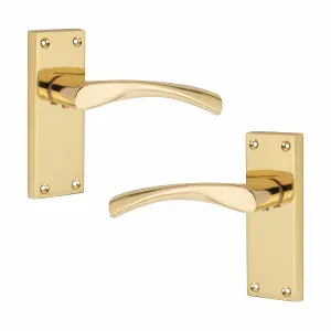 1 Pair of Victorian Scroll Astrid Handle  Latch Door Handles  Gold Polished Brass with 120mm x 40mm Backplate - Golden Grace