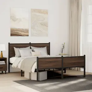 Berkfield Metal Bed Frame without Mattress Brown Oak 140x190 cm