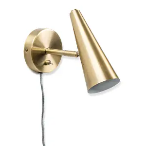 ValueLights Duke Plug in Brushed Antique Brass Cone Easy Fit Wall Light with Adjustable Head