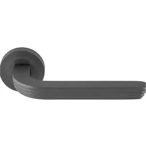 Premium Art Deco Door Handle Set - Anthracite Grey Reeded Lever On Round Rose