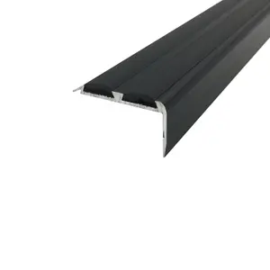 15 Pack A37 36 x 20mm Anodised Aluminium Non Slip Rubber Stair Nosing Edge Trim With Inserts - Black With Black Rubber, 0.9m