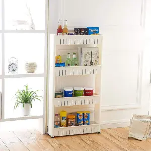 4 Tier Slim Slide Out Kitchen Bathroom Trolley Rack Holder - Space Saving - Fits In Neatly Between a Fridge Or Washing Machine