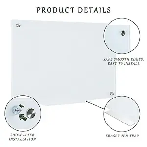 Dry Wipe Magnetic Glass Whiteboard Notice Board 45 x 60 cm for Wall with Pen Tray - White