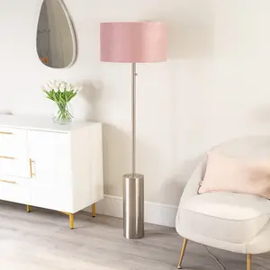 ValueLights Lexy Brushed Chrome Rotary Dimmer Switch Floor Lamp with Blush Pink Velvet Shade