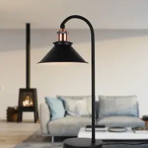 First Choice Lighting Matt Black With Brushed Copper Table Lamp