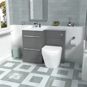 Nes Home Steel Grey Drawers Basin Cabinet, WC Unit & Rimless Back To Wall Toilet