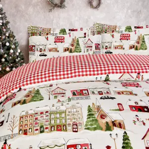 Smart Living Luxury Super Soft Reversible Christmas Town House Duvet Cover with Pillowcase