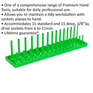 332mm 3/8" Square Drive Socket Holder - Green with 30 Bit Capacity for Standard and Deep Sockets