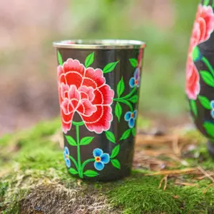 BillyCan 6pc Hand-Painted Picnic Cups Set - 400ml - Multicolour Peony