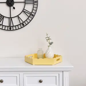 Melody Maison Hexagonal Lemon Yellow Scalloped Tray - 35cm