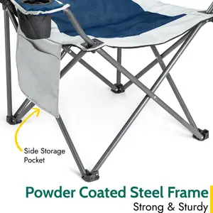 Padded Camping Chair High Back Portable Folding Outdoor Seat Trail (Twin Pack) - Blue