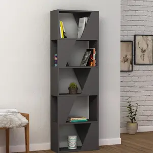 Gigi Modern Diagonal Freestanding Bookcase Stylish 5-Tier Storage Unit Anthracite