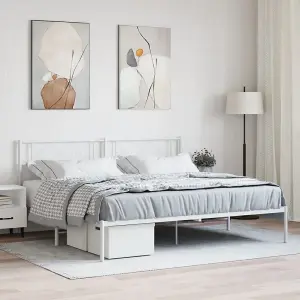 Berkfield Metal Bed Frame with Headboard White 183x213 cm