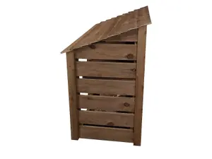 Slatted wooden log store with door W-187cm, H-126cm, D-88cm - brown finish