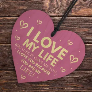 Red Ocean Anniversary Valentines Day Gift Love My Life Wooden Heart I Love You Gift Plaque Husband Wife Gifts