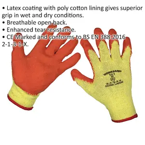 PAIR Knitted Work Gloves with Latex Palm - XL - Improved Grip - Breathable